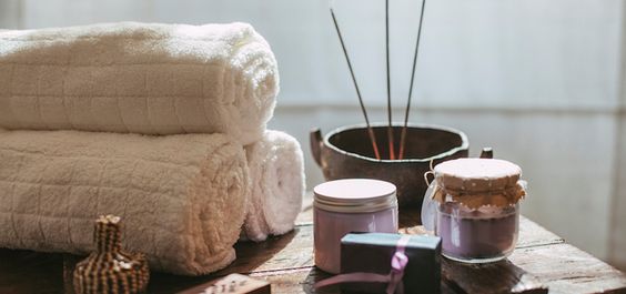 Lavender-scented products used in spa treatments.