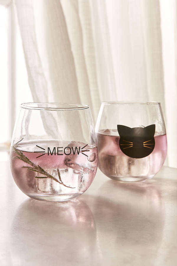 Meow Stemless Wine Glass Set, www.urbanoutfitters.com, $16.00