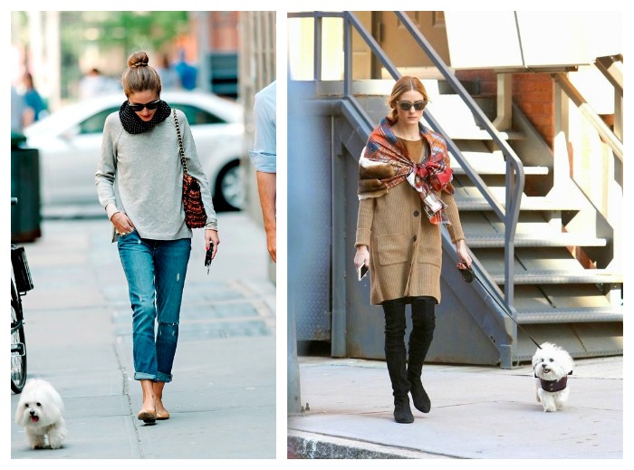 Η OLivia Palermo κανει τη βολτα με τον σκυλο να μοιαζει chic