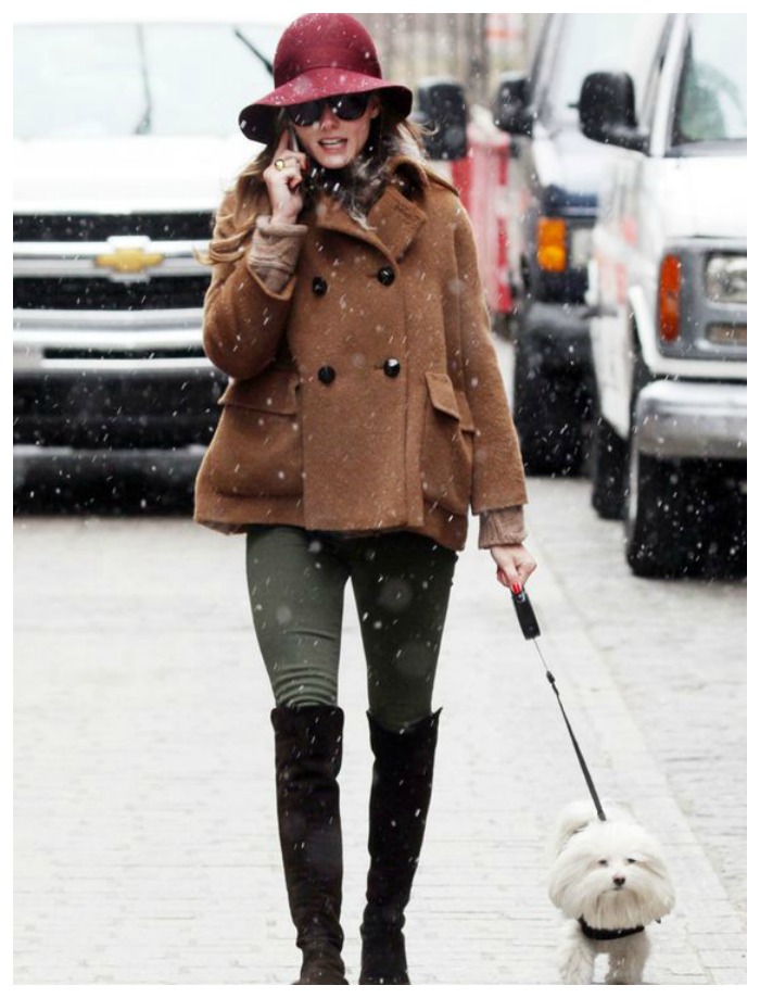 Η OLivia Palermo κανει τη βολτα με τον σκυλο να μοιαζει chic