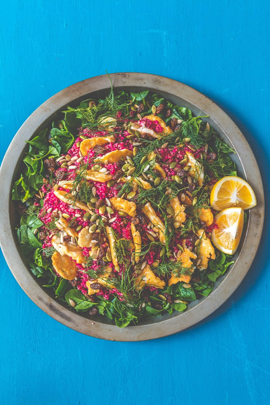 Beetroot, Quinoa and Spinach Salad with Haloumi, Sultanas and Dill 9