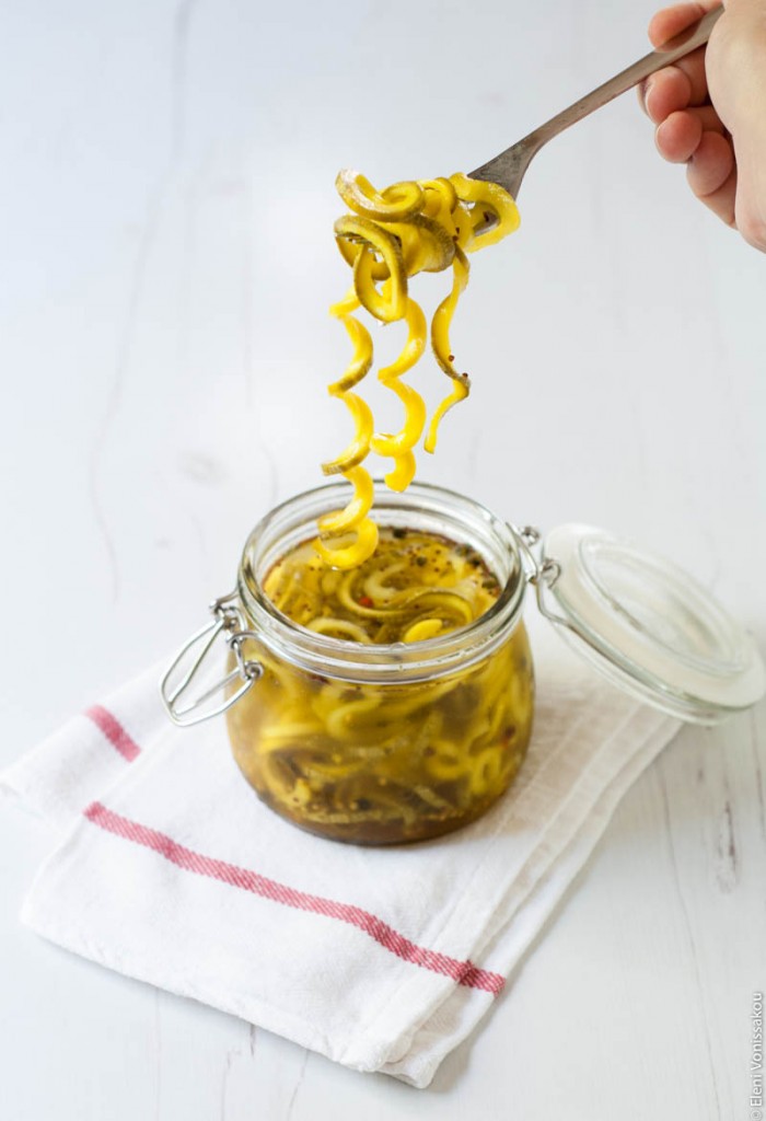 Spiralized Courgette Cucumber Refrigerator Pickles www.thefoodiecorner.gr
