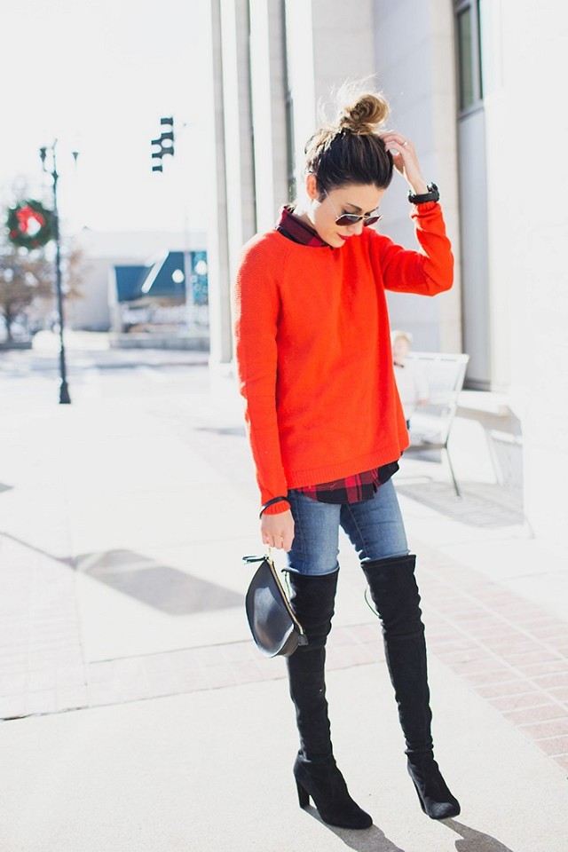over-the-knee-boots-holiday-dressing-christmas-red-sweater-plaid-shirt-lumberjack-plaid-jeans-via-wwww